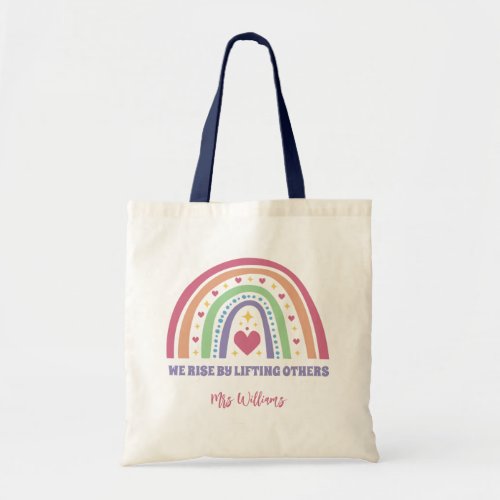 Boho Rainbow Heart Inspirational Custom Teacher Tote Bag