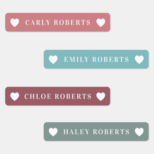 Boho Rainbow Heart Kids Name Waterproof Labels