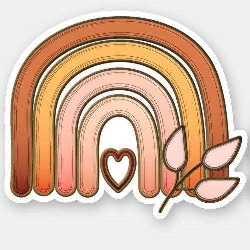 Boho Rainbow Heart Leaves Sticker