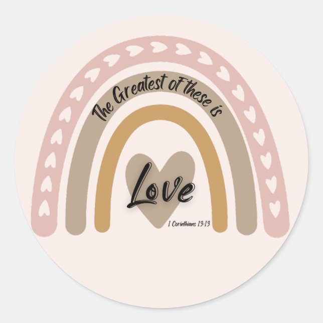 Boho Rainbow Heart Love Bible Verse  Classic Round Sticker (Front)