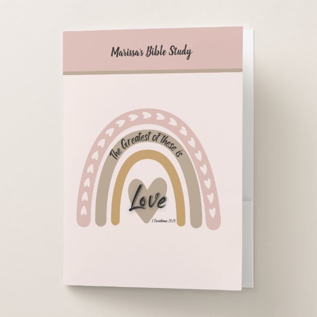 Boho Rainbow Heart Love Bible Verse  Pocket Folder (Front)