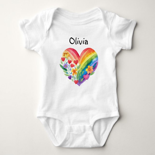 Boho Rainbow Heart Personalized Baby Bodysuit (Front)