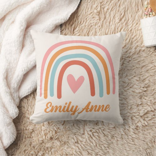 Boho Rainbow Heart Personalized Throw Pillow