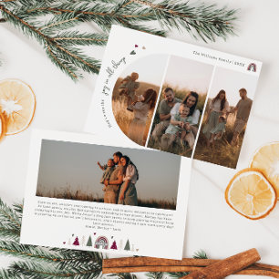 Boho Rainbow & Hearts Joy In All Things 4 Photo Holiday Card