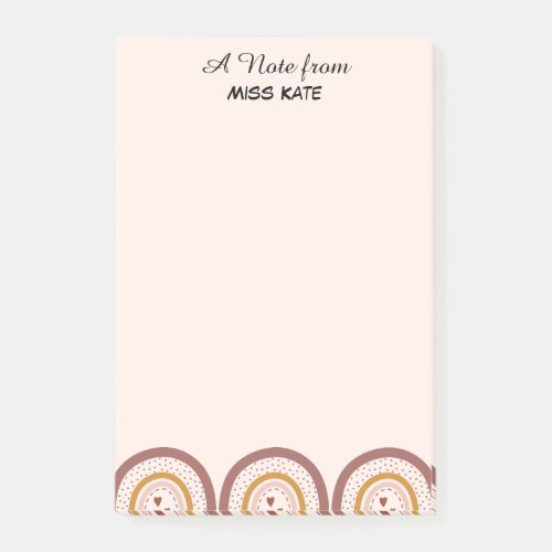 Boho Rainbow Hearts Personalized Teacher N Post-it Notes