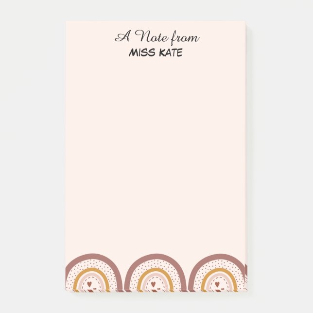 Boho Rainbow Hearts Personalized Teacher N Post-it Notes (Front)