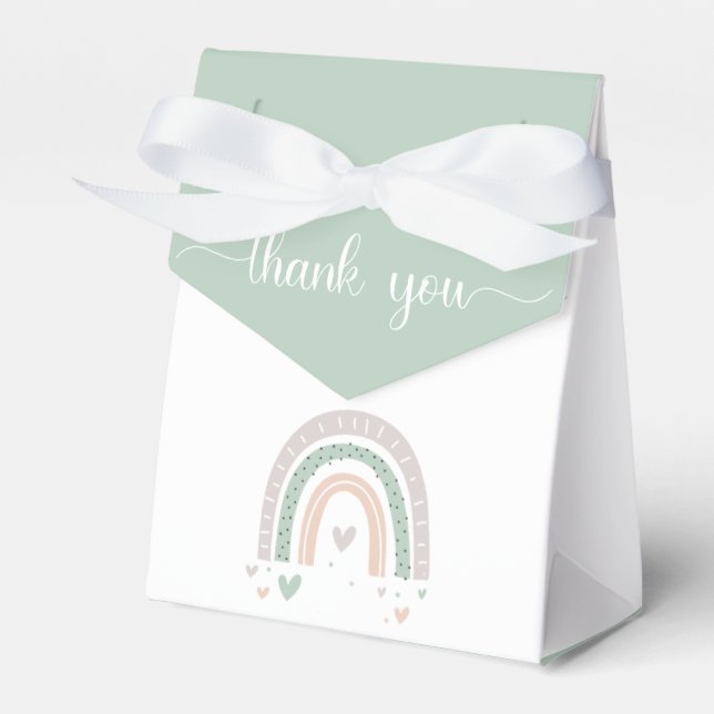 Boho Rainbow Hearts Sage Baby Shower Favor Boxes (Front Side)