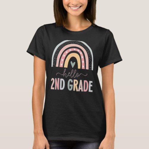 Boho Rainbow Hello 2nd Grade Second Grade Teacher  T_Shirt