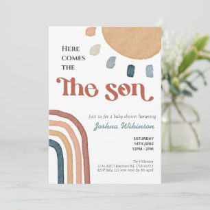 Boho rainbow here comes the Son baby shower  Invitation