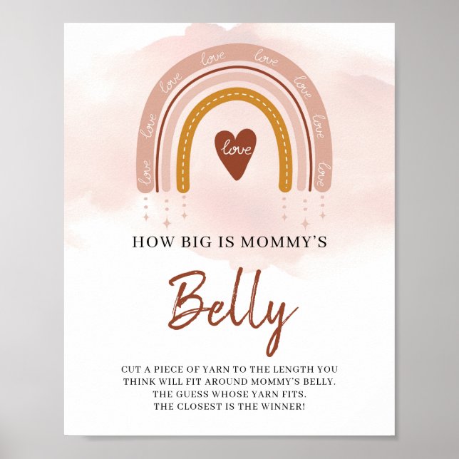 Boho Rainbow How Big Is Mommy's Belly Game Sign (Front)