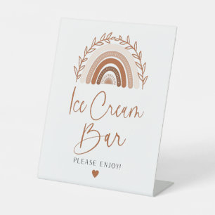 Boho Rainbow Ice Cream Bar Sign, Earthy Tones Pedestal Sign