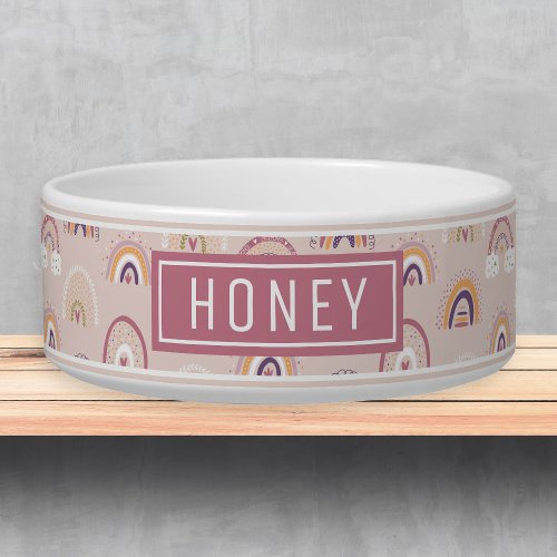 Boho Rainbow in Pink Name Template Pet Bowl