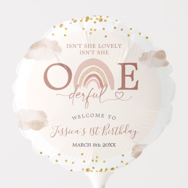 Boho Rainbow Isn't She Onederful Birthday Balloon (Front)