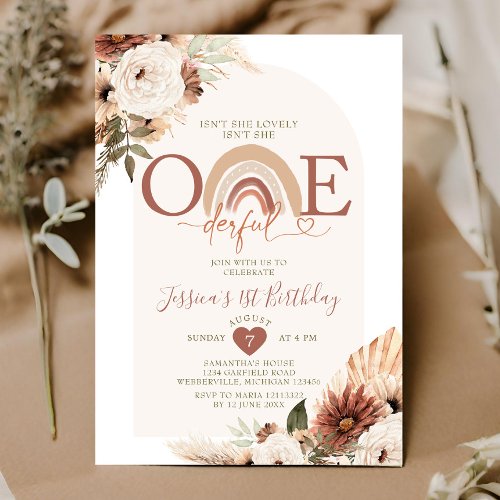 Boho Rainbow Isnt She Onederful Birthday Invitation