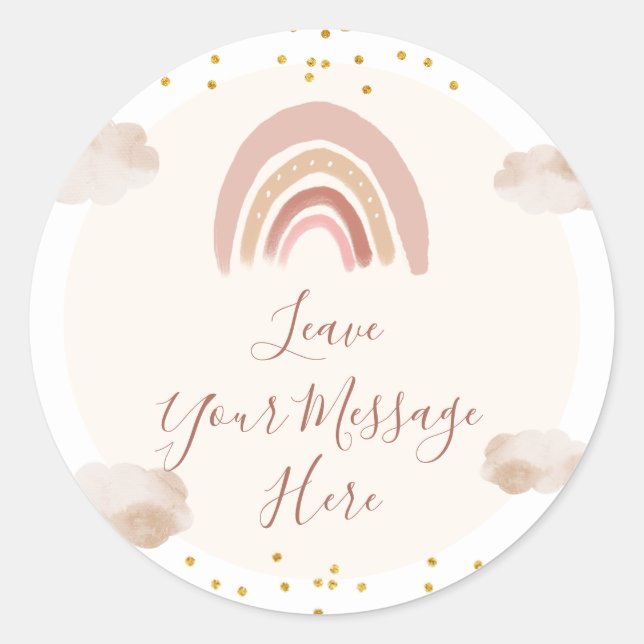 Boho Rainbow Isn't She Onederful Love Your Message Classic Round Sticker (Front)