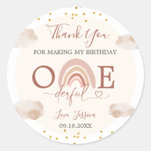 Boho Rainbow Isn't She Onederful Thank You Classic Round Sticker