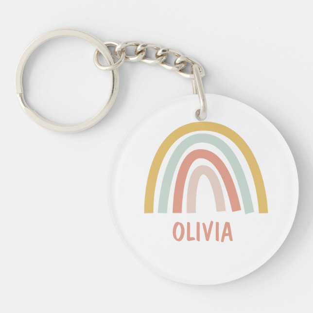 Boho Rainbow Kids Personalized Keychain (Front)