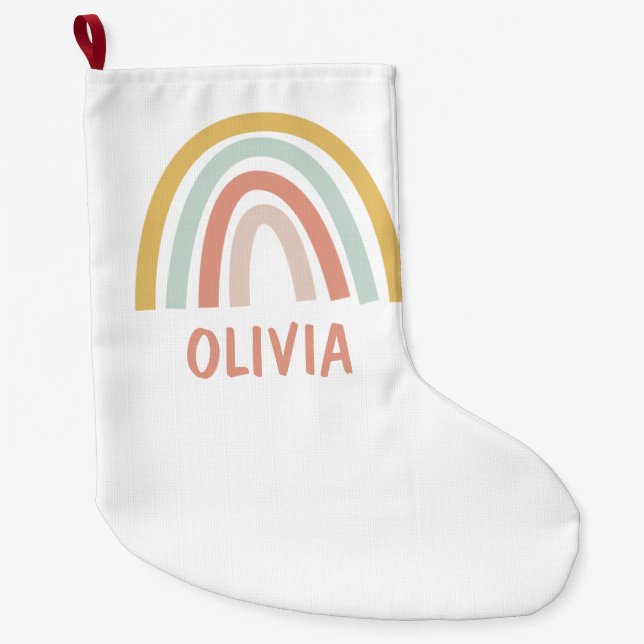 Boho Rainbow Kids Personalized Large Christmas Stocking (Front)