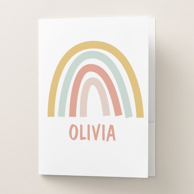 Boho Rainbow Kids Personalized Pocket Folder (Front)