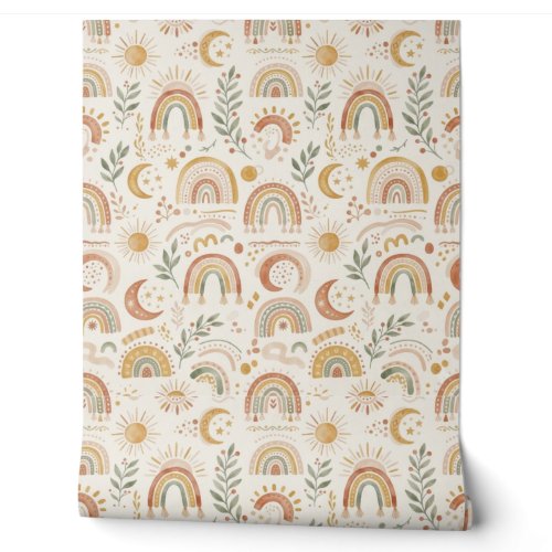 Boho Rainbow Leaves Nursery Peel and Stick  Wallpaper