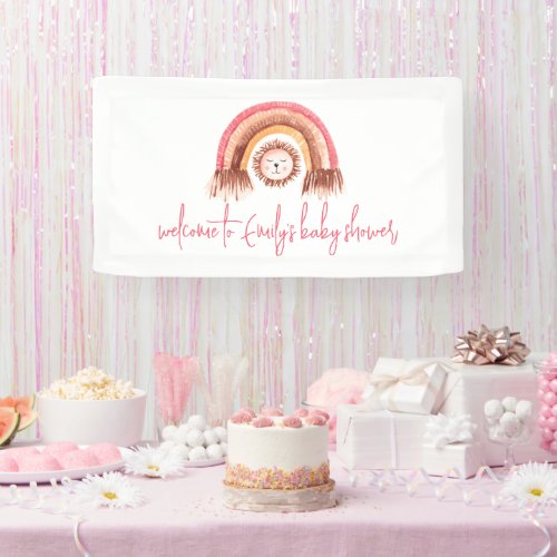 Boho Rainbow Lion Pink Welcome to Baby Shower  Banner