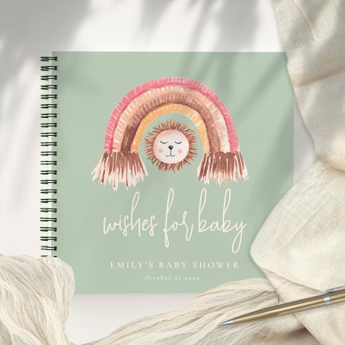 Boho Rainbow Lion Sage Baby Shower Guest Book