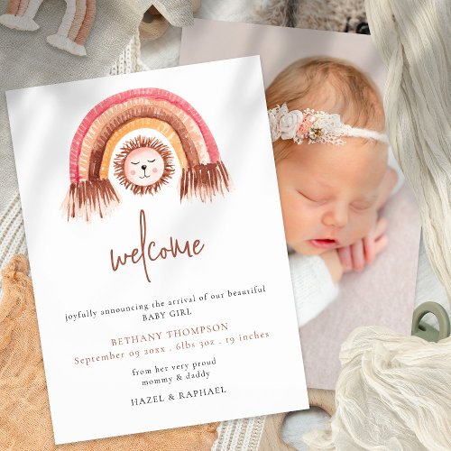 Boho Rainbow Lion Welcome Baby Announcement