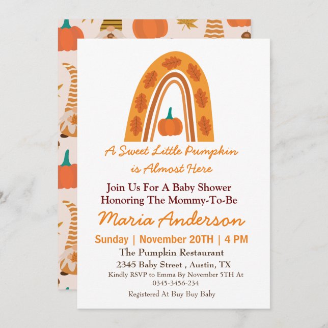 Boho Rainbow Little Pumpkin Fall Baby Shower  Invitation (Front/Back)