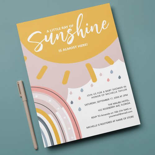 Boho Rainbow Little Ray Of Sunshine Baby Shower Invitation