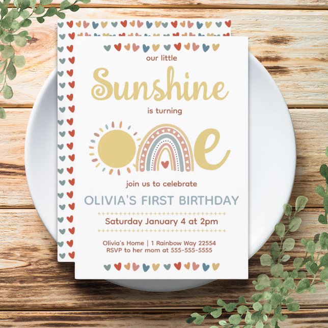 Boho Rainbow | Little Sunshine First Birthday Invitation (Boho Rainbow | Little Sunshine First Birthday Invitation)