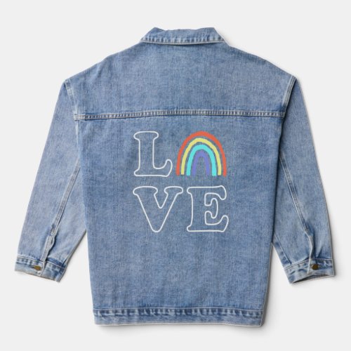 Boho Rainbow Love Letters Pride Lbgtqia  Denim Jacket