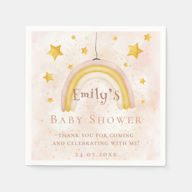 Boho rainbow magic dust gold stars Baby Shower Napkins (Front)