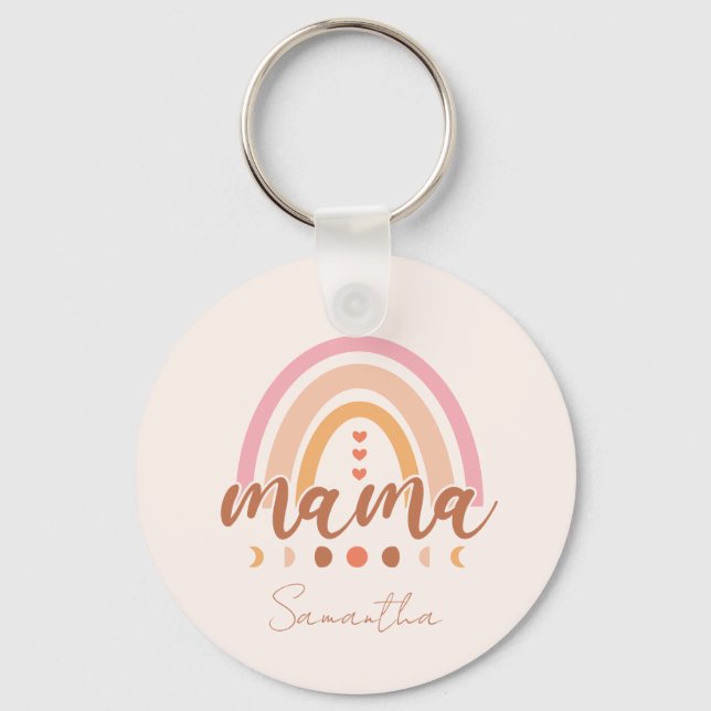 Boho Rainbow Mama with Moon Phases Keychain (Front)
