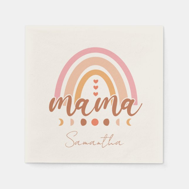 Boho Rainbow Mama with Moon Phases Napkins (Front)