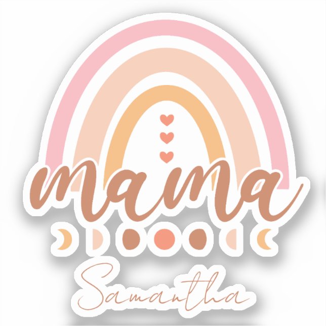 Boho Rainbow Mama with Moon Phases Sticker (Front)