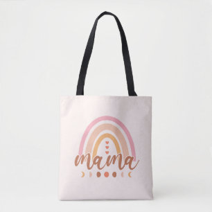 Boho Rainbow Mama with Moon Phases Tote Bag