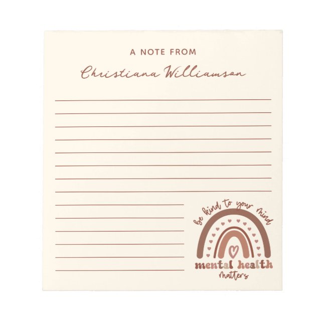 Boho Rainbow Mental Health Be Kind To Your Mind Notepad (Front)