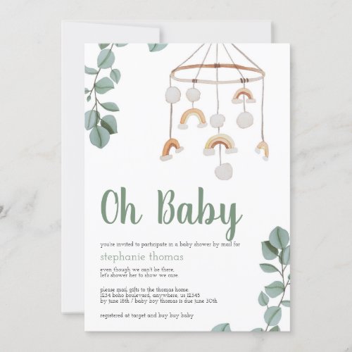 Boho Rainbow Mobile Baby Shower by Mail Greenery Invitation