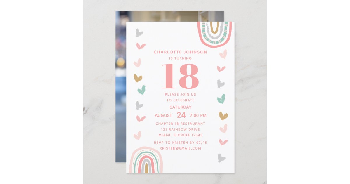 Boho Rainbow Modern 18th Birthday Party Invitation | Zazzle