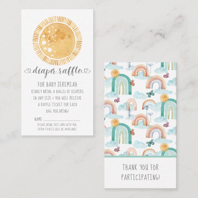 BOHO Rainbow Modern Sunshine Baby Diaper Raffle Business Card (Front/Back)