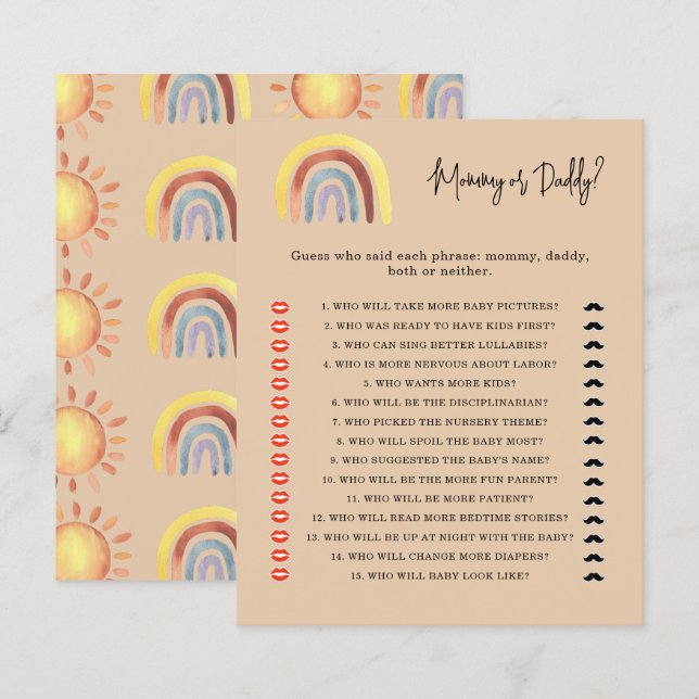 Boho Rainbow mommy or daddy baby shower game (Front/Back)