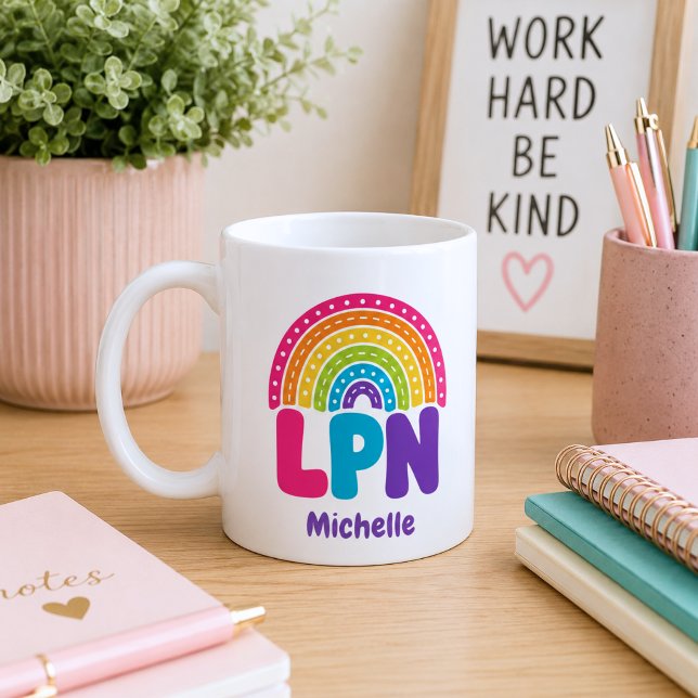 Boho Rainbow Monogram LPN Coffee Mug (Creator Uploaded)