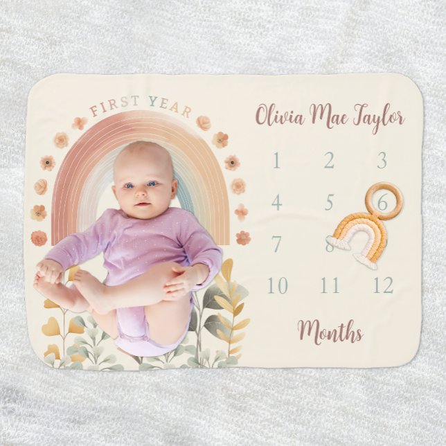 Boho Rainbow Monthly Milestone Baby Blanket – Wate (Boho Milestone Blanket)