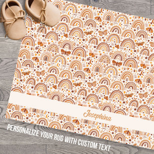 Boho Rainbow Moon Stars Pattern Personalized Text Rug