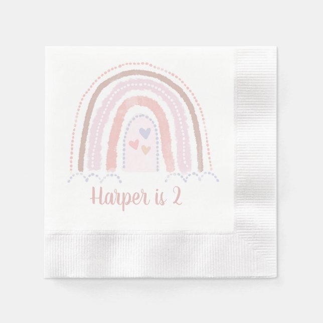 Boho Rainbow Muted Pinks Birthday Napkins (Front)
