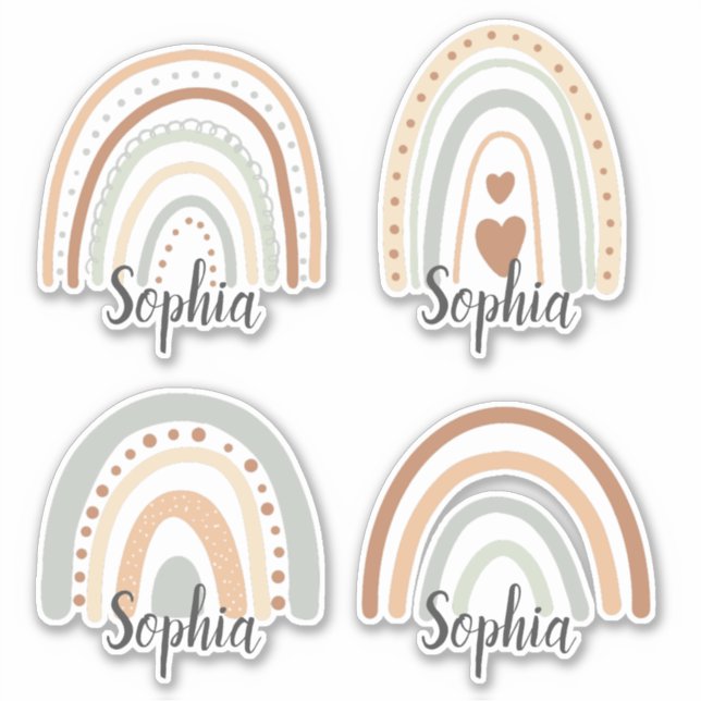 Boho rainbow name tag set of 4 sticker (Front)