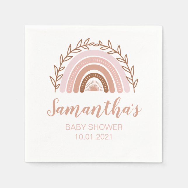 Boho Rainbow Napkins, Terracotta Dusty Pink Napkins (Front)