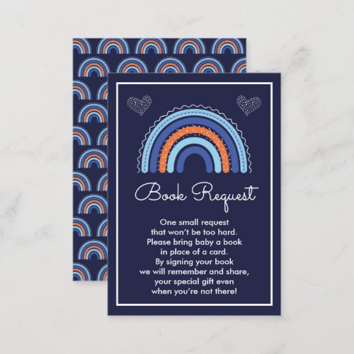 Boho Rainbow Navy Blue Baby Shower Book Request Enclosure Card