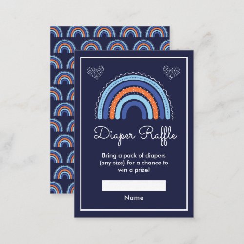 Boho Rainbow Navy Blue Baby Shower Diaper Raffle Enclosure Card