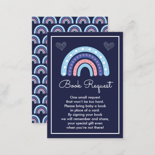 Boho Rainbow Navy Pink Baby Shower Book Request Enclosure Card